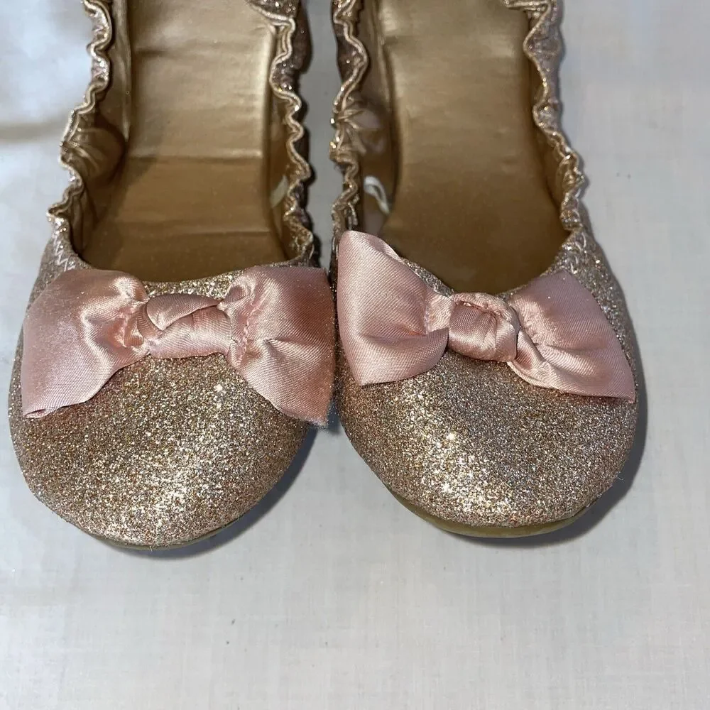 New York & Co. Ballet Slippers Womens Size 9 Medium Pink Glitter Bow Toe Slip On